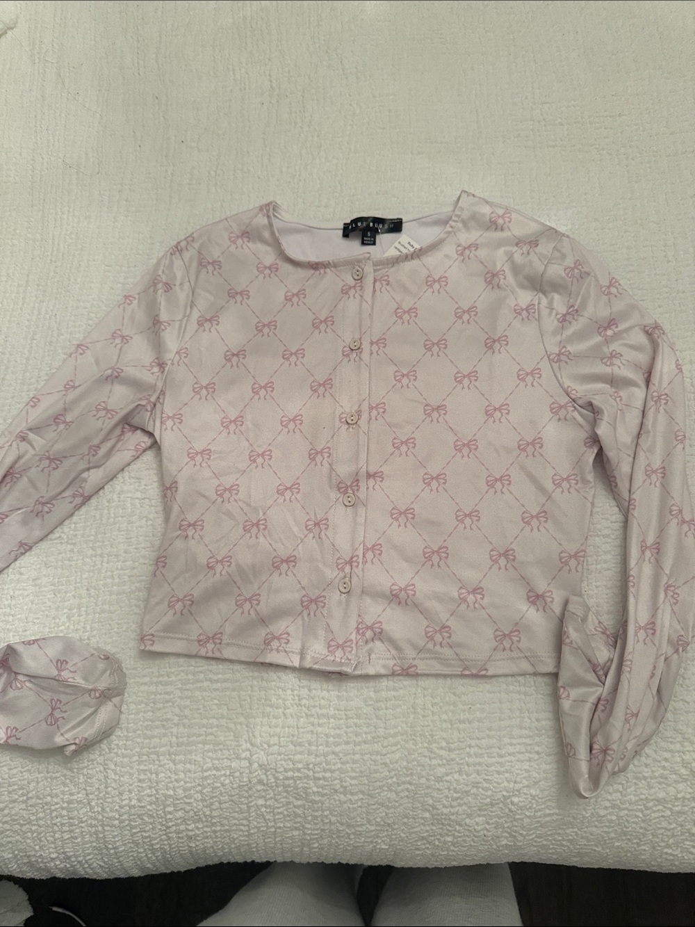 Blue Blush Pink Bow Print Cardigan